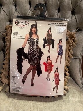 NWT Charades Tear Drop Mirror Sequin Trimmed Dress - red Flapper XS roaring 20s